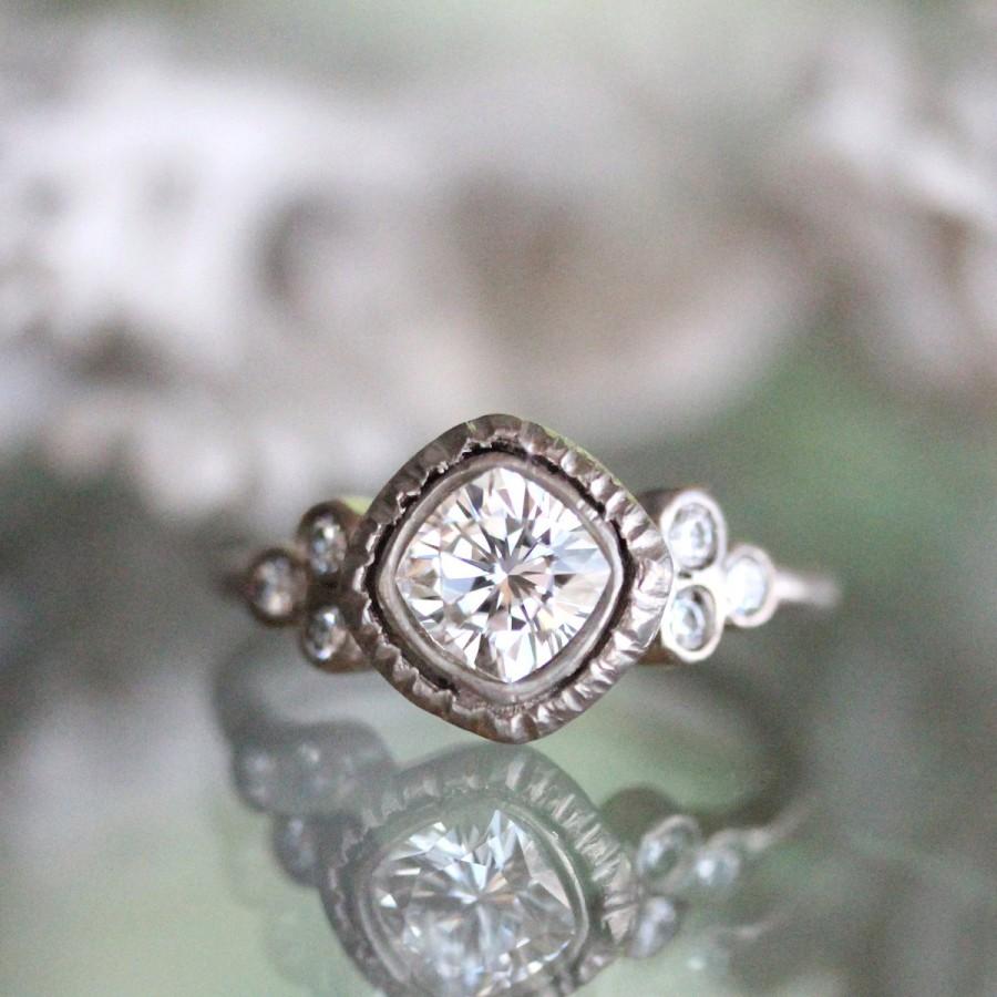 Hochzeit - 6mm Cushion Cut Forever Brilliant Moissanite 14K Gold Engagement Ring, Stacking Ring, Antique Square Cushion Moissanite Ring - Made to Order