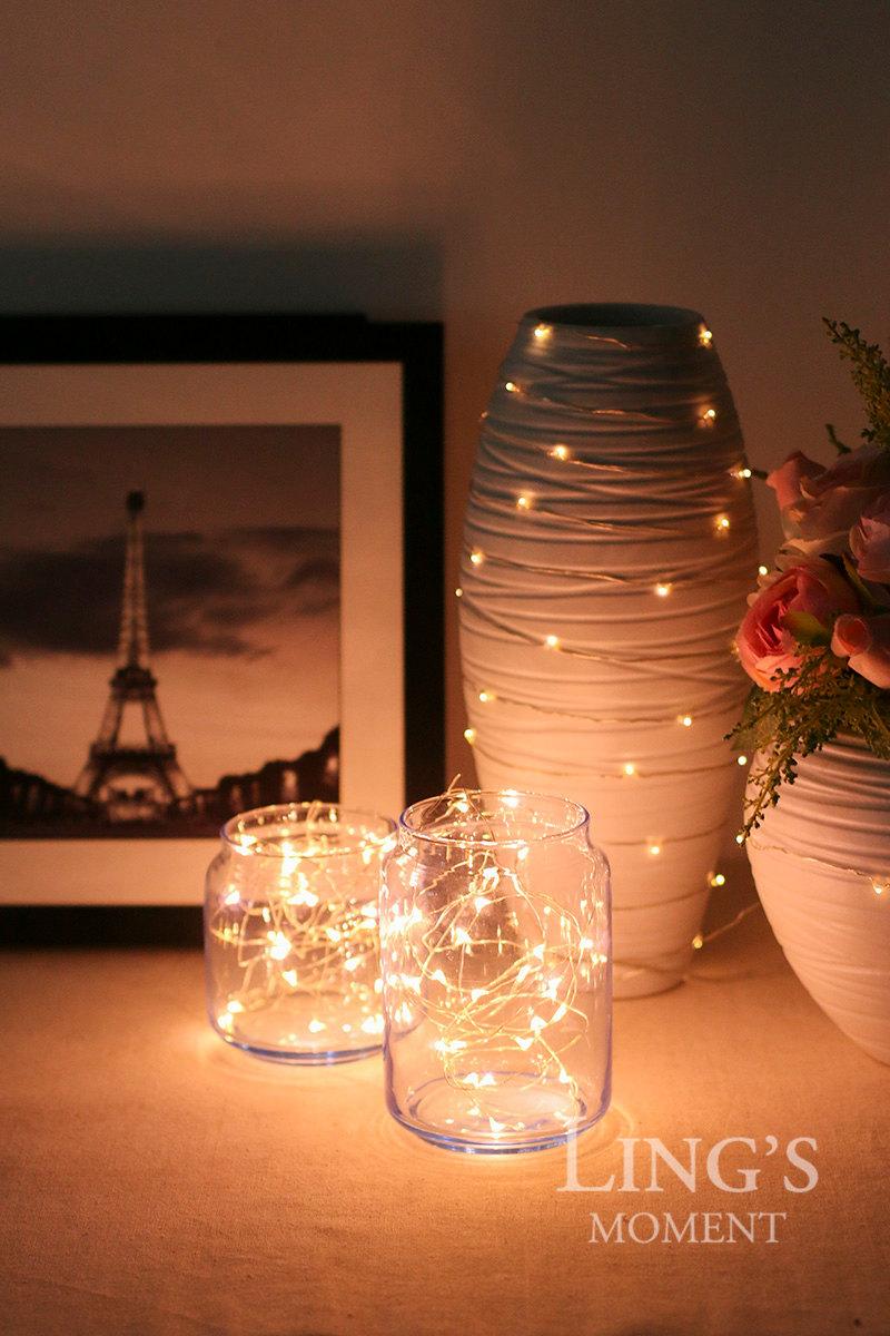 زفاف - Free Shipping 30LED 10FT String Fairy Lights Warm White - Silver Wire Straud - Wedding Party Mason Jar Decoration LEDFLS-030-SWT
