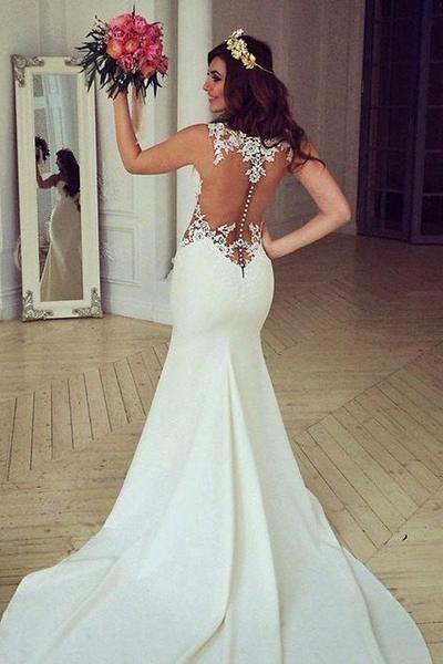 Mariage - See Through Lace Mermaid Wedding Dresses, Sexy Long Custom Wedding Gowns, Affordable Bridal Dresses, 17099