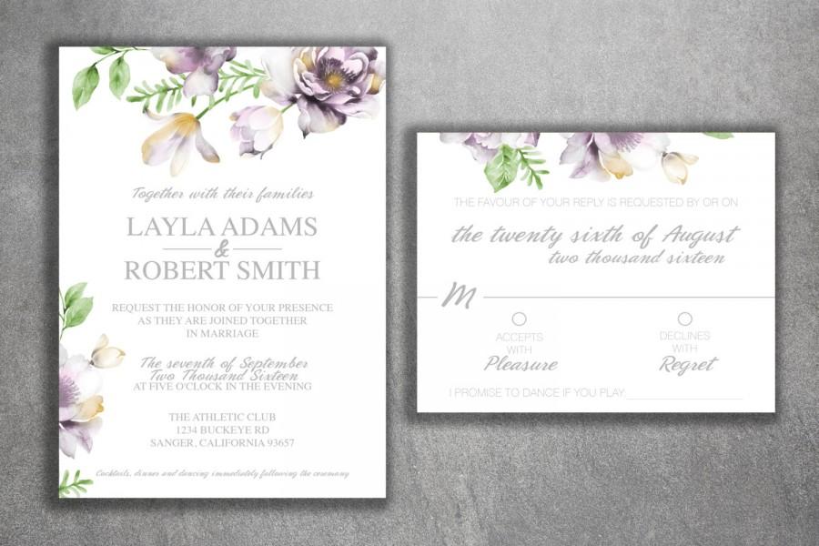 Wedding - Floral Wedding Invitation Printed Set, Succulent Wedding Invitation, Cheap Wedding Invitation, Blush Pink Gray Ivory Wedding Invite, Flowers