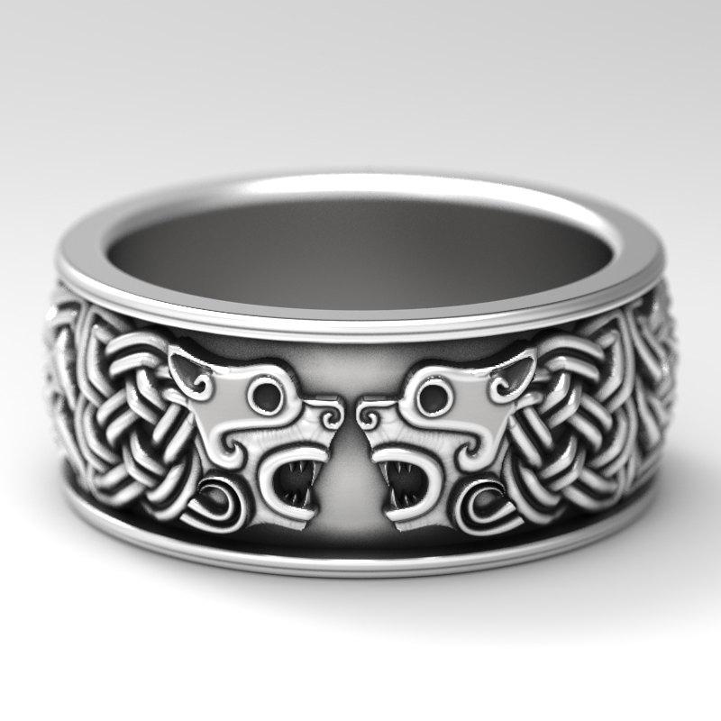 زفاف - Celtic Hound Ring, Celtic Dog Wedding Band, Hound Jewelry, Made Sterling Silver, Celtic Wolf Wedding Ring, 1102
