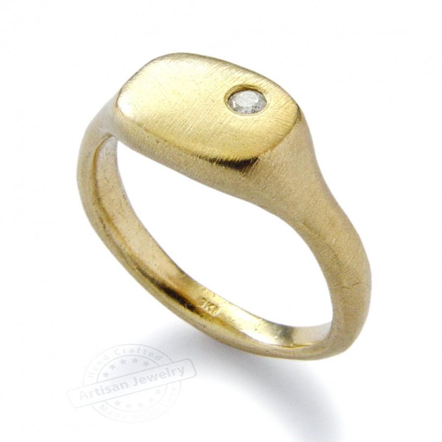 زفاف - Square Diamond Gold ring, 14k Matte Yellow Gold ring, diamond Engagement ring, Minimalist Ring, estate ring, for woman, Gold everyday ring