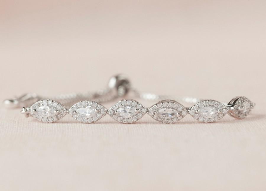 Mariage - Crystal Bridal Bracelet, Rose Gold Bridesmaid Jewelry, Gold, Dainty Marquise Wedding Bracelet, Wedding Jewelry, Ella Crystal Bracelet