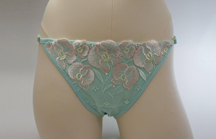 زفاف - Floral tulle lace cotton pantie - emerald green/underwear/embroidery/comfy/fundoshi/relaxing