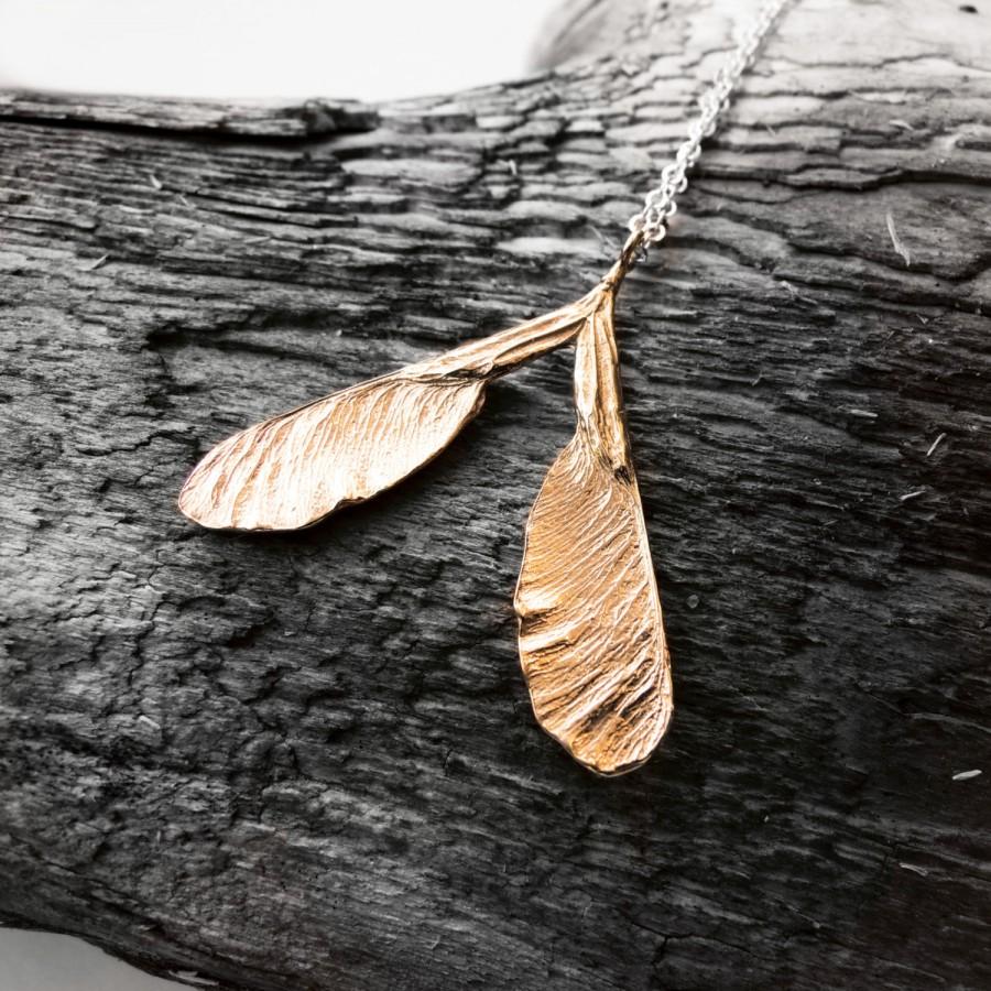 Hochzeit - Samara Bronze Silver Necklace - Maple Seed -- Gold Color - Handmade to Order
