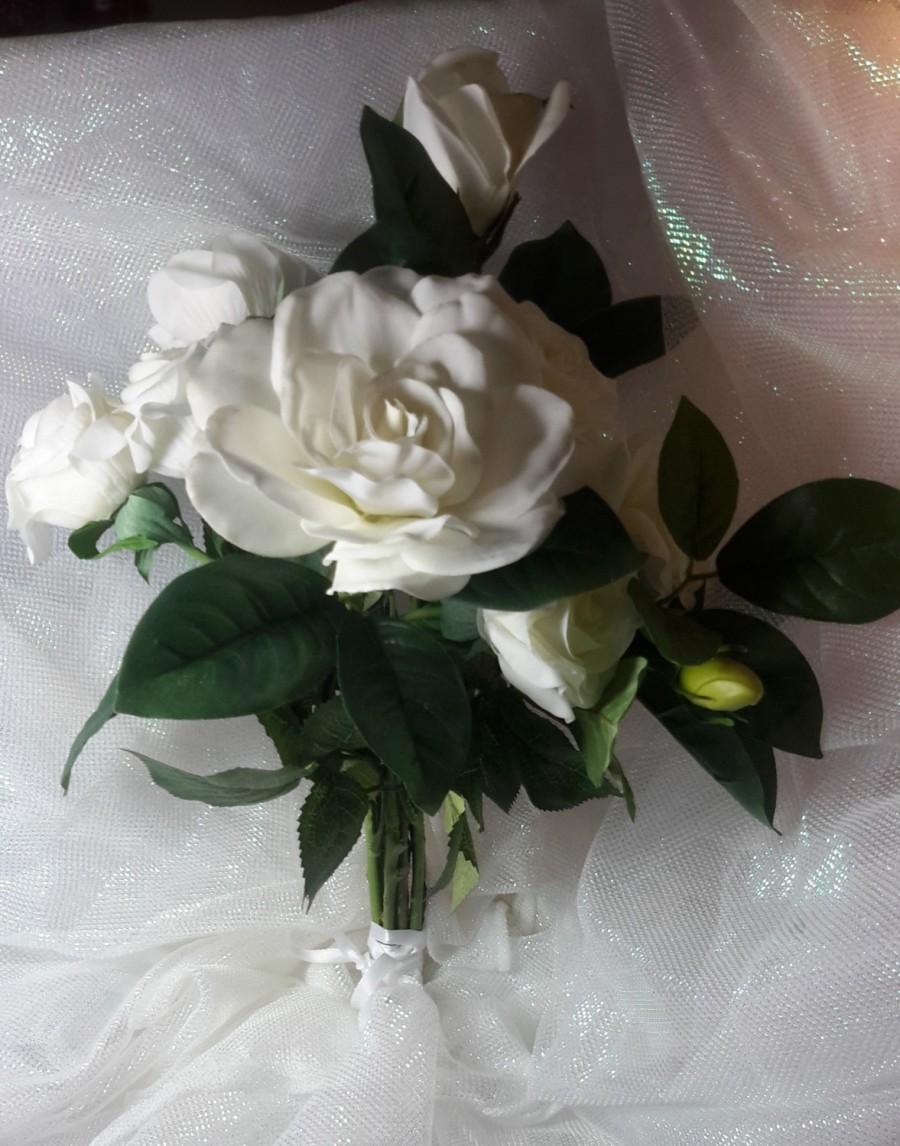 Wedding - White Rose and Gardenia Bouquet, White Bouquet, White Bridal Bouquet, White Wedding Bouquet,Gardenia Bouquet,Rose Bouquet, Rose and Gardenia