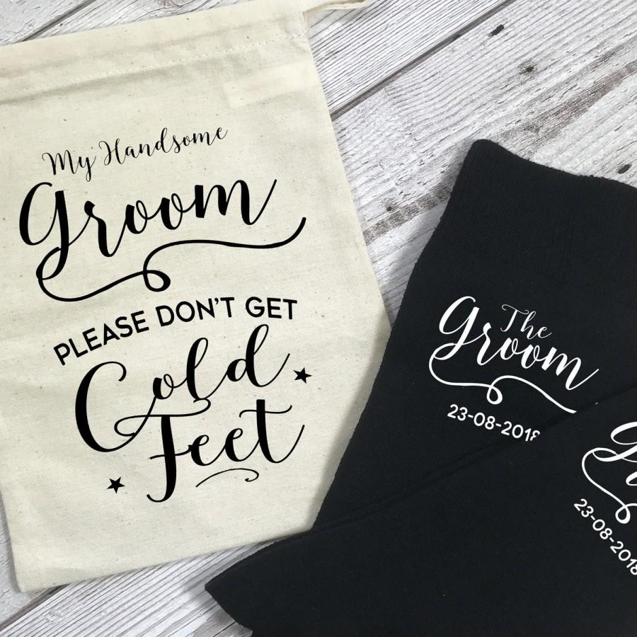 زفاف - Please Don't Get Cold Feet Wedding Morning Personalised Groom Socks with Gift Bag
