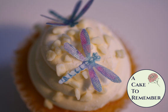 Свадьба - Unique cake topper, 24 detailed edible dragonflies, 1 1/4" dragonflies for cakes, cupcakes, cookie decorating. Wafer paper dragonflies