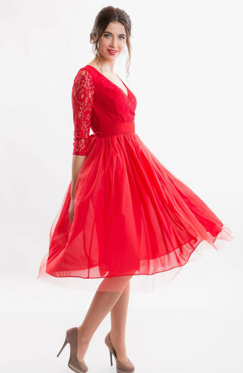 زفاف - 2016 Red Chiffon Bridesmaids Tulle Dress.Formal Short Dress Red.Lace Wedding Dress Red Tutu Tulle Dress,Wrap Evening MIDI Dress