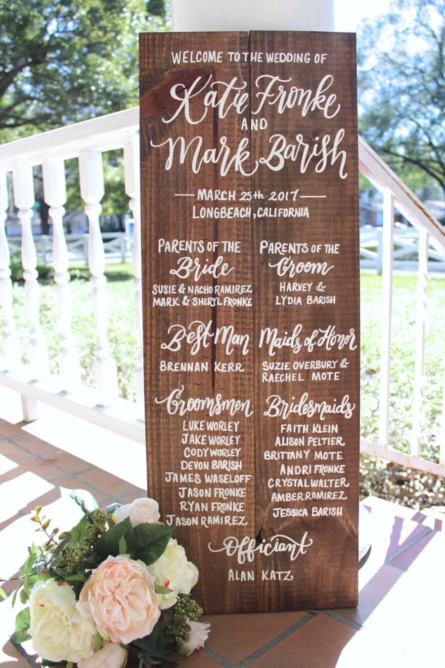 Mariage - Wedding Program Sign, Rustic Wedding Signs, Wedding Party Sign, Wedding Ceremony Program, Wooden Wedding Sign