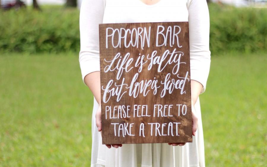 Wedding - Popcorn Bar Sign, Rustic Wedding Signs, Wedding Favor Sign, Love is Sweet Take a Treat, Rustic Wooden Wedding Sign, Wedding Favors