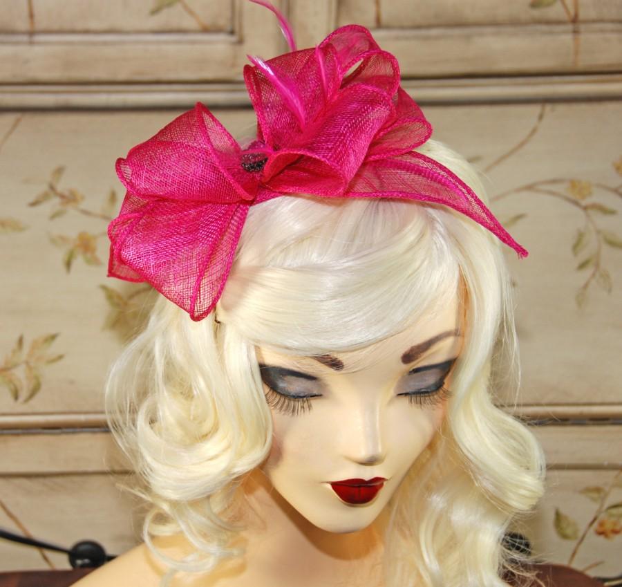 Свадьба - Fushia Fascinator Headband - Hot Pink Kentucky Derby Hat - Wedding Fascinator - British Tea Party Hat - Hot Pink Headband
