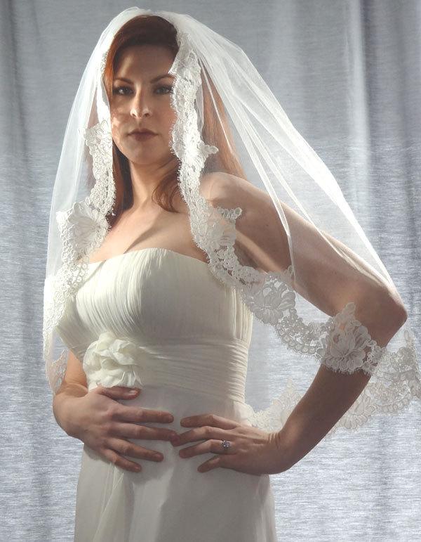Wedding - French Alencon Lace Veil, Lace Veil, Lace Edge Bridal Veil