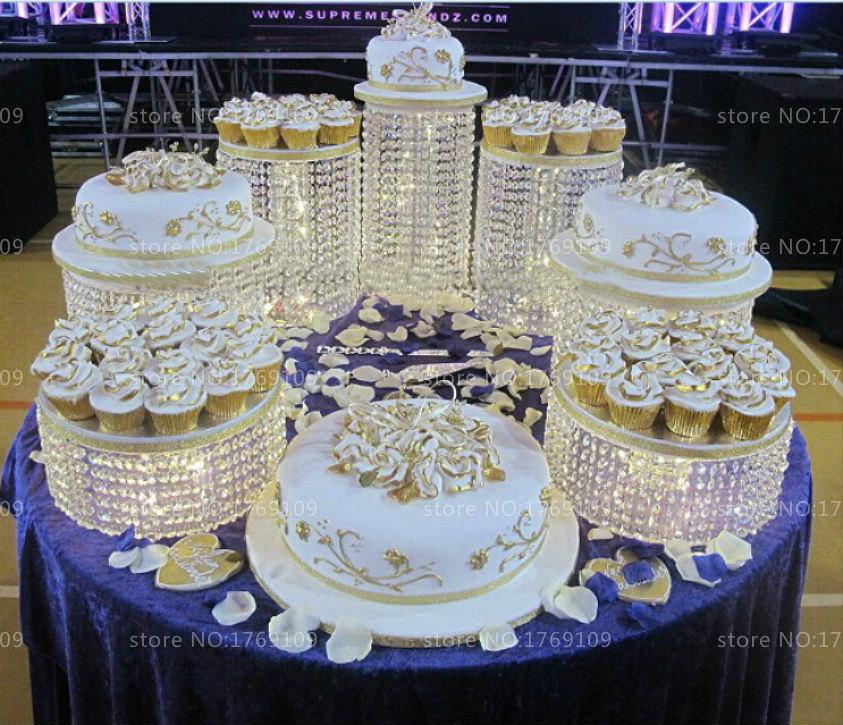 Wedding - Set of 7 Round Acrylic Crystal Asian Style Chandelier Cake Stands Forbes Favors
