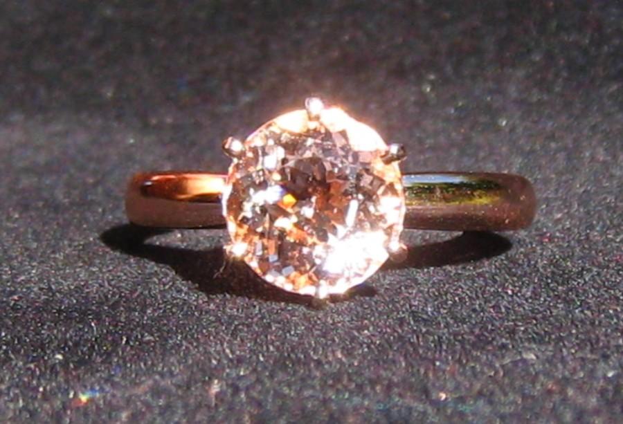 Hochzeit - Peachy Pink Morganite in Rose Gold Solitaire Engagement Ring