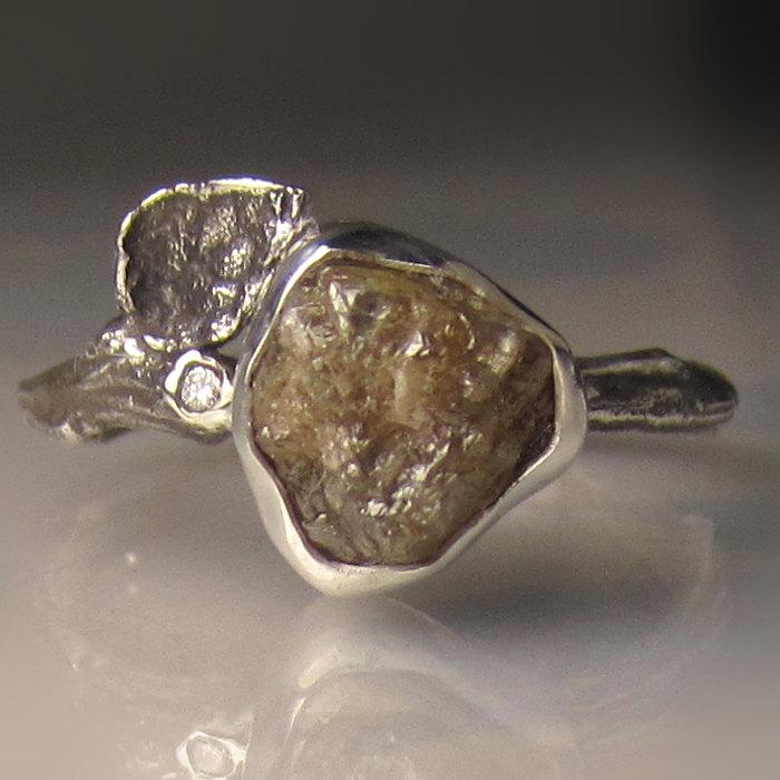 زفاف - 20% OFF SALE, Uncut Raw Diamond Twig Ring in Sterling Silver, Engagement Ring, 3.05CTS