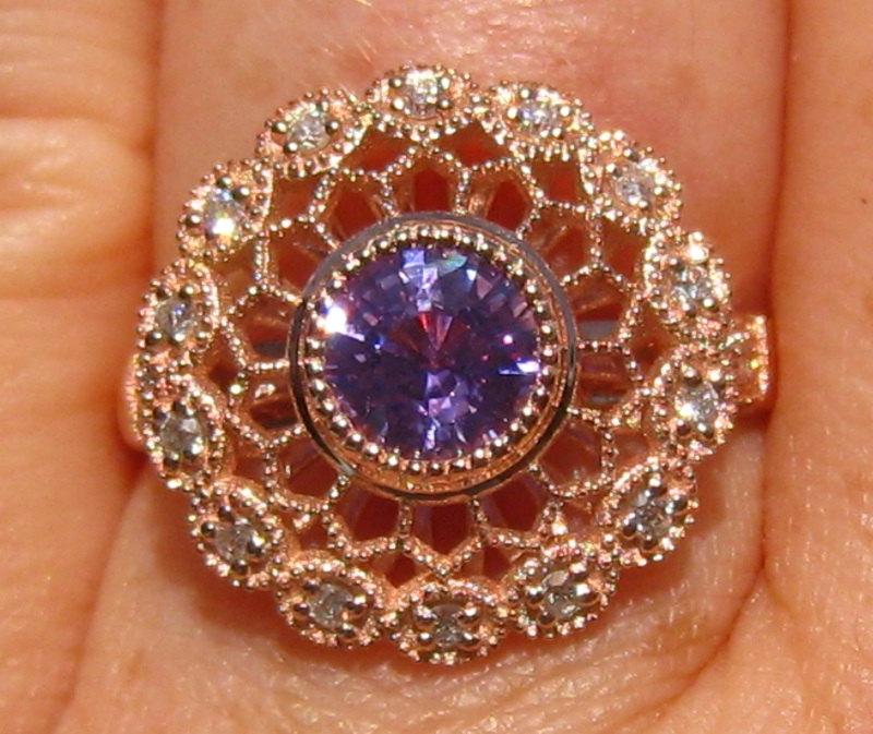 زفاف - Purple Sapphire in Rose Gold Floral Filigree Dandelion Engagement Ring, Rose Gold Engagement Ring, Sapphire Engagement Ring