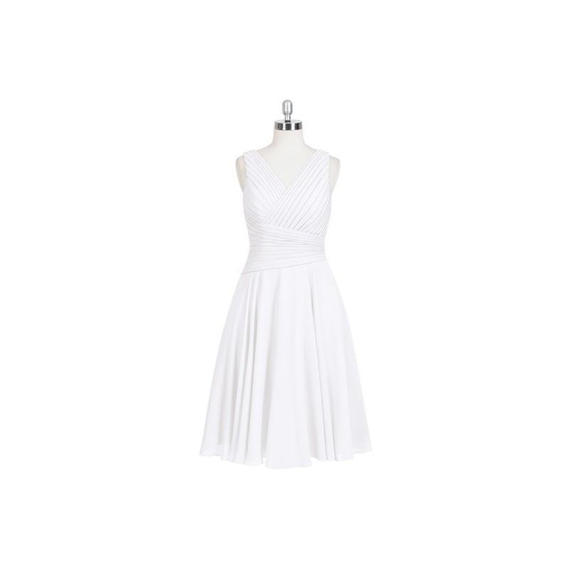 Mariage - White Azazie Jenna - Knee Length V Neck Chiffon Back Zip Dress - Charming Bridesmaids Store