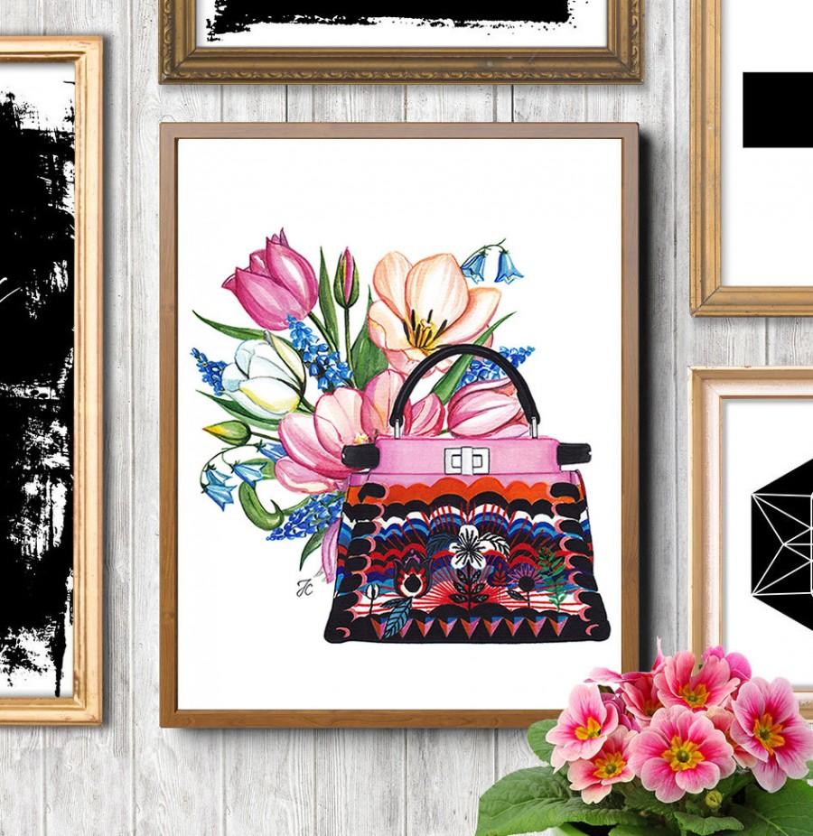 Hochzeit - Fendi, Fendi illustration, Fendi bag, Fendi print, Fashion illustration,Watercolor flowers,Watercolor fashion, Fendi painting, Fashion print