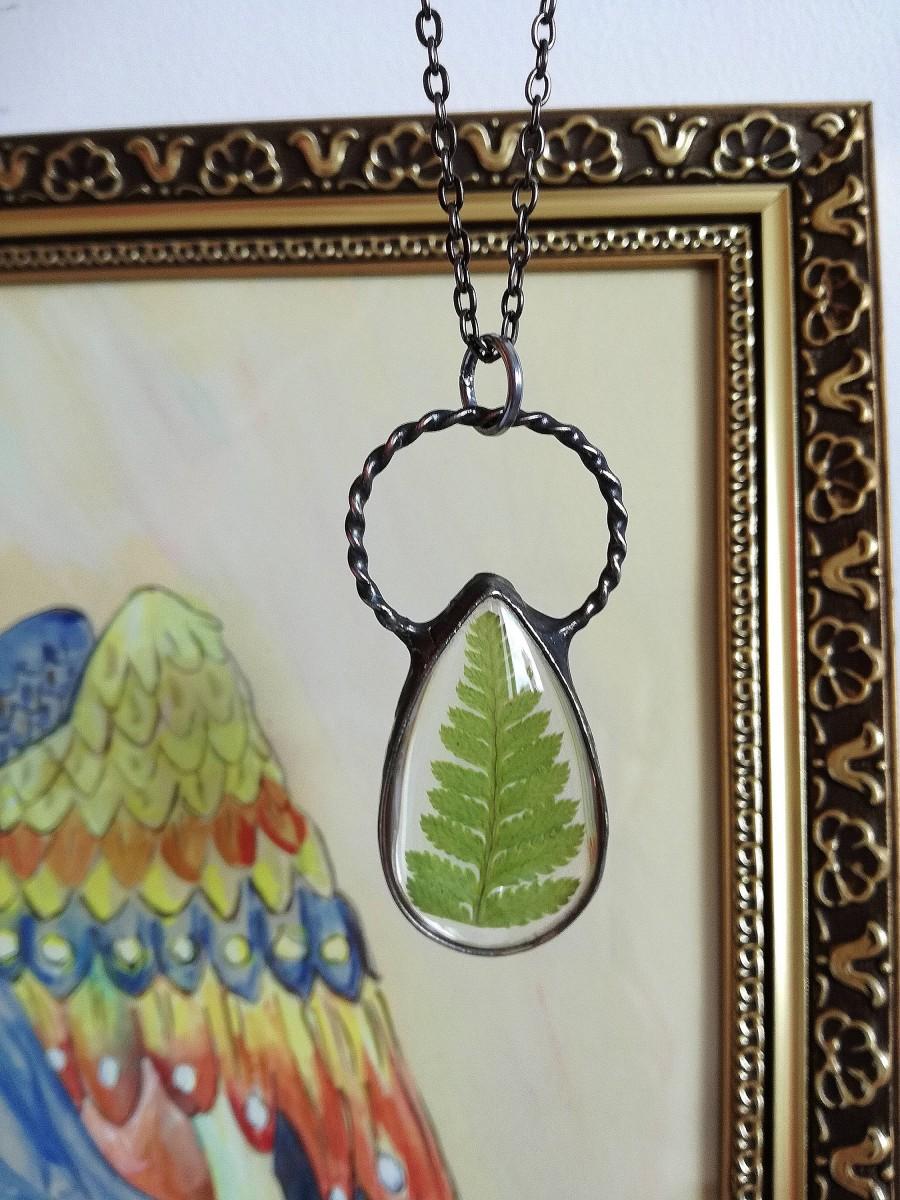 زفاف - Woodland necklace, Fern Pendant, Terrarium necklace, soldered necklace, bridesmaid gift, boho, gypsy, forest
