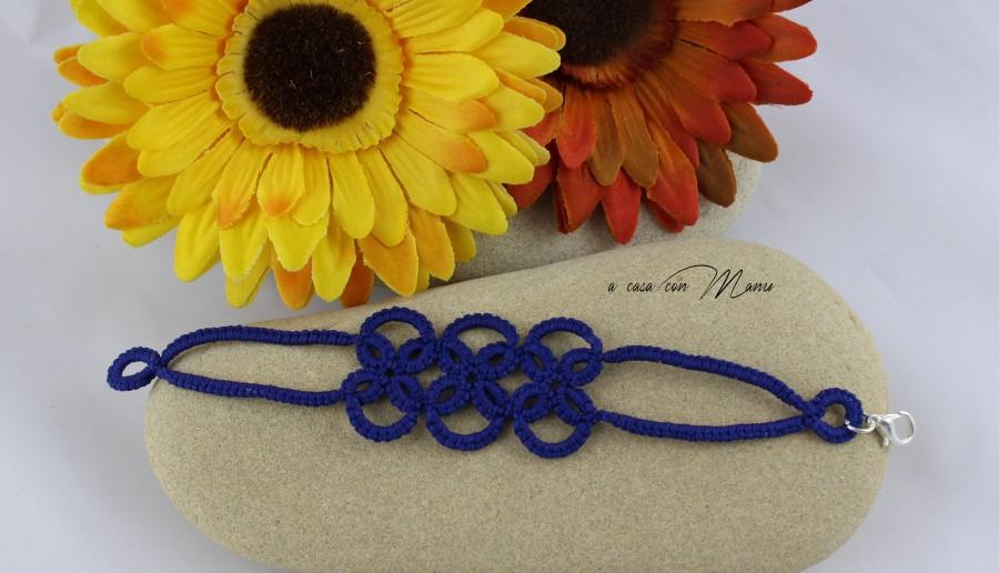 زفاف - Bracciale blu, blue Bracelet, bracciale in pizzo chiacchierino, tatting lace bracelet, summer fashion, moda estate, handmade in Italy