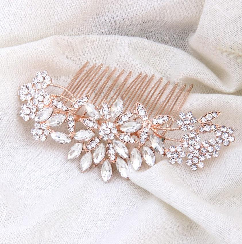 Mariage - Bridal Hair Comb Rose Gold Decorative Crystal Combs For Wedding Headpiece Bridal Hair Piece Vintage Wedding Hair Accessories Bridesmaid Gift