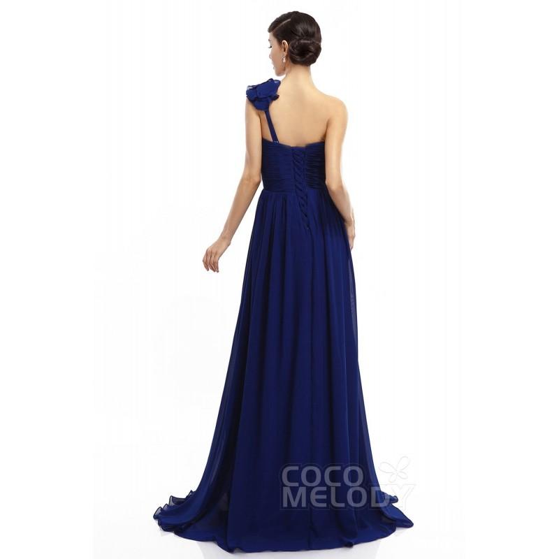 Свадьба - Sheath-Column One Shoulder Sweep-Brush Train Chiffon Sleeveless Lace Up-Corset Evening Dresses COLT14007 - Top Designer Wedding Online-Shop