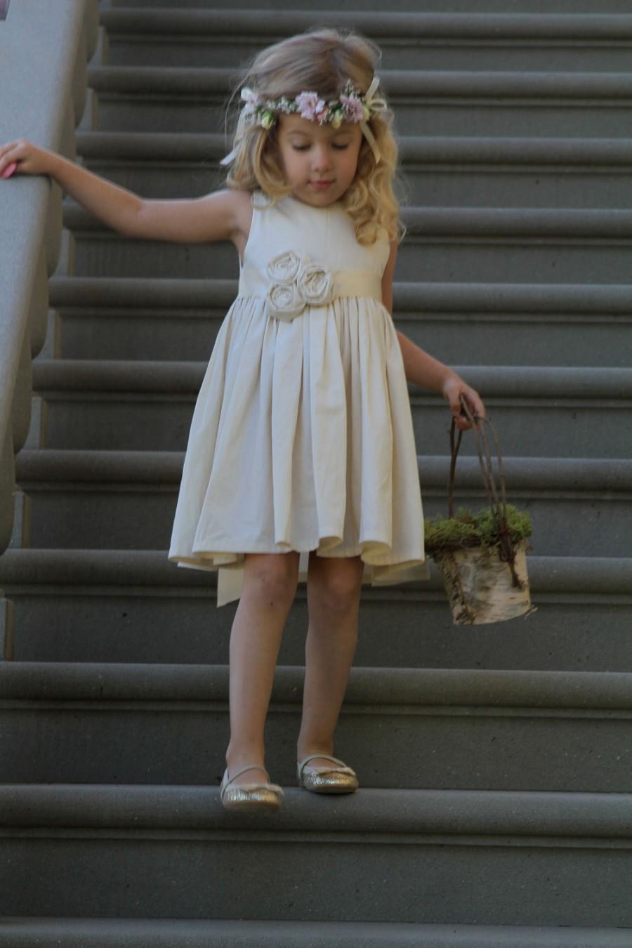 Mariage - Rustic flower girl dress, country flower girl dress, beach flower girl dress, cotton flower girl dress