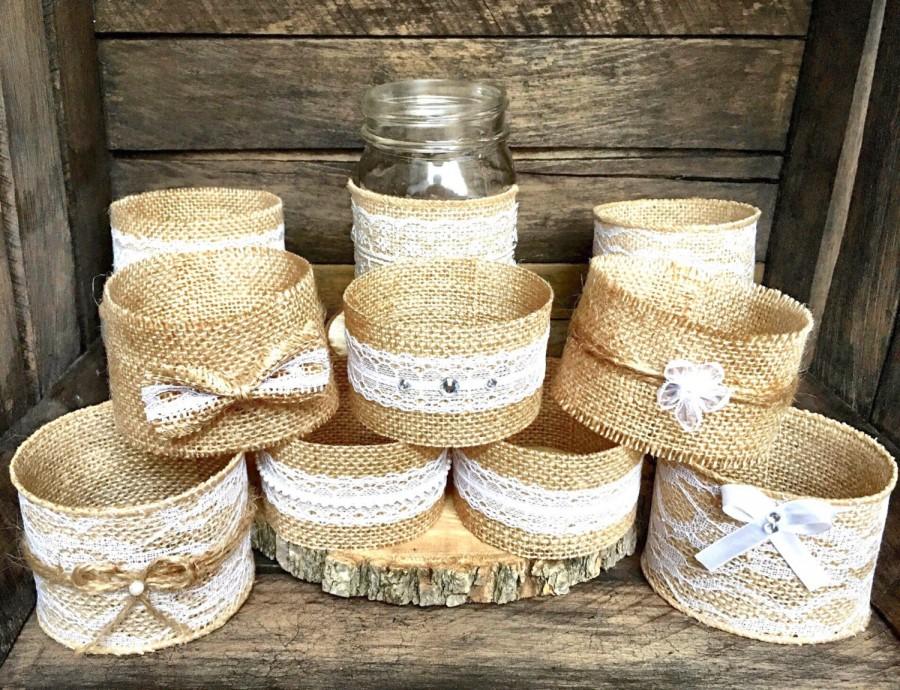 زفاف - Set of 10 Mason jar sleeves, wedding decor, rustic wedding, wedding centerpieces, mason jar centerpieces, burlap mason jar sleeves,