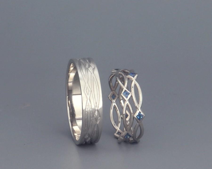 زفاف - 14K White Gold Eternity Wedding Rings set with Sapphire