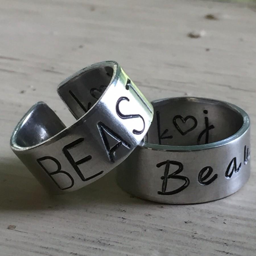 Hochzeit - Beauty and Beast Rings - Silver - Beauty and Beast - Couples Promise Ring Set