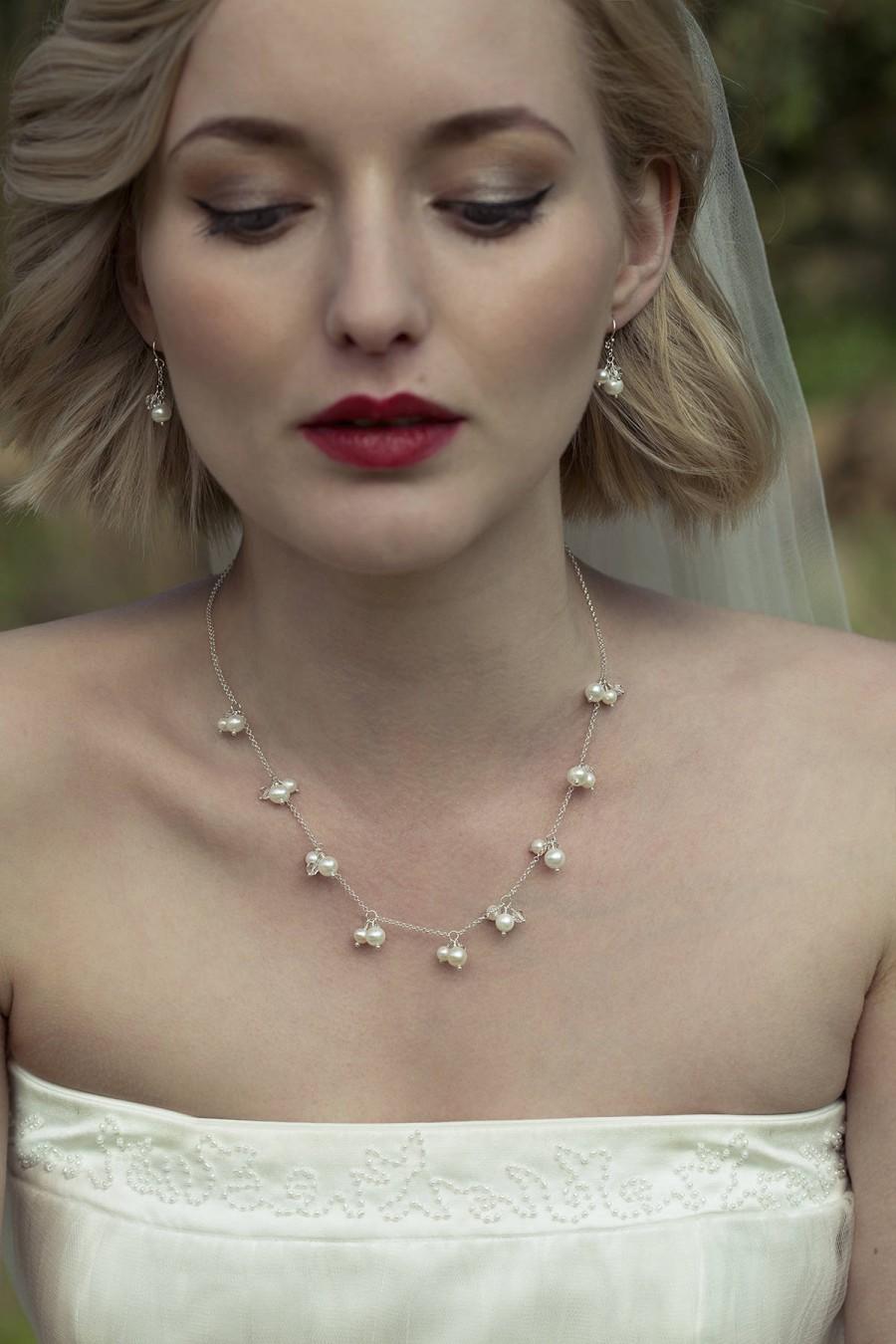 زفاف - Pearl cluster necklace, freshwater pearl necklace bridal necklace pearl necklace wedding - May