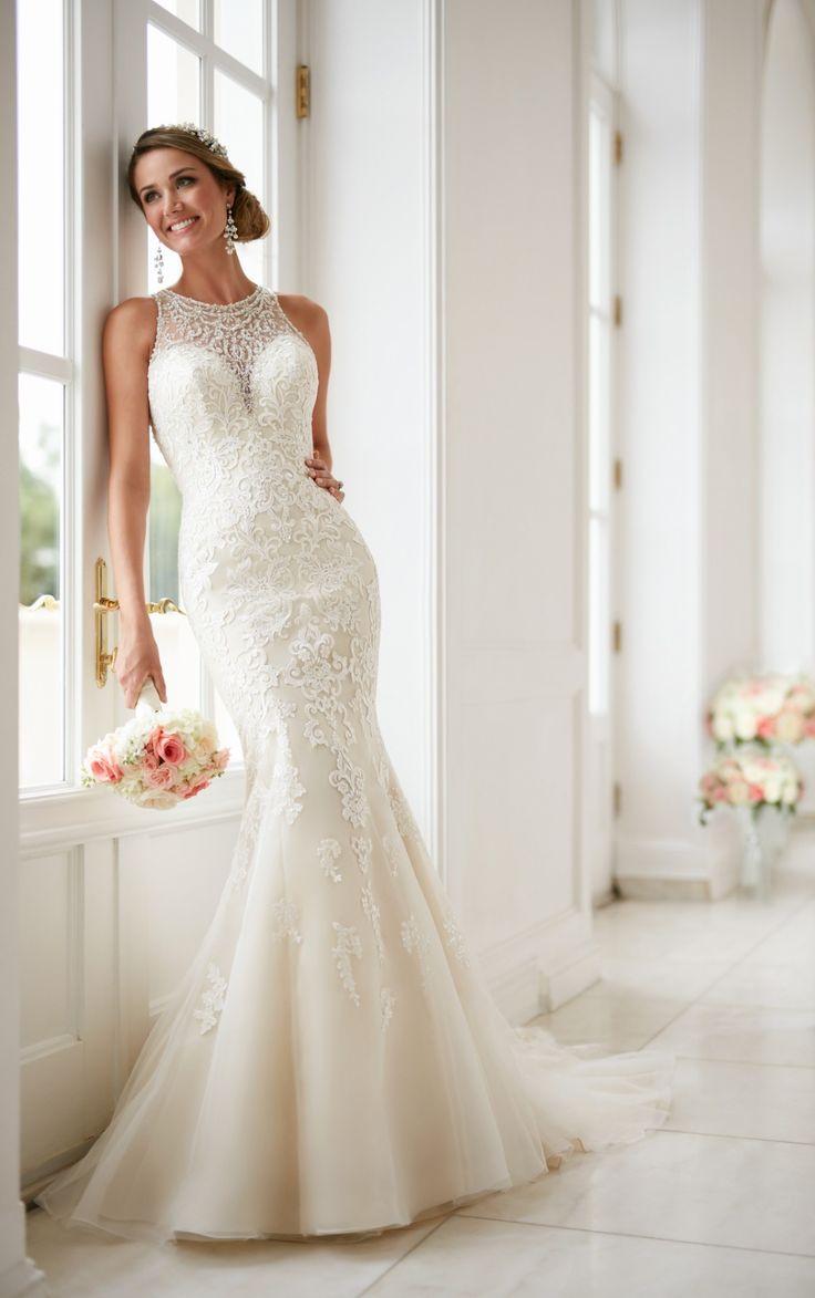 Свадьба - Elegant High Neck Wedding Dress With Lace Beading
