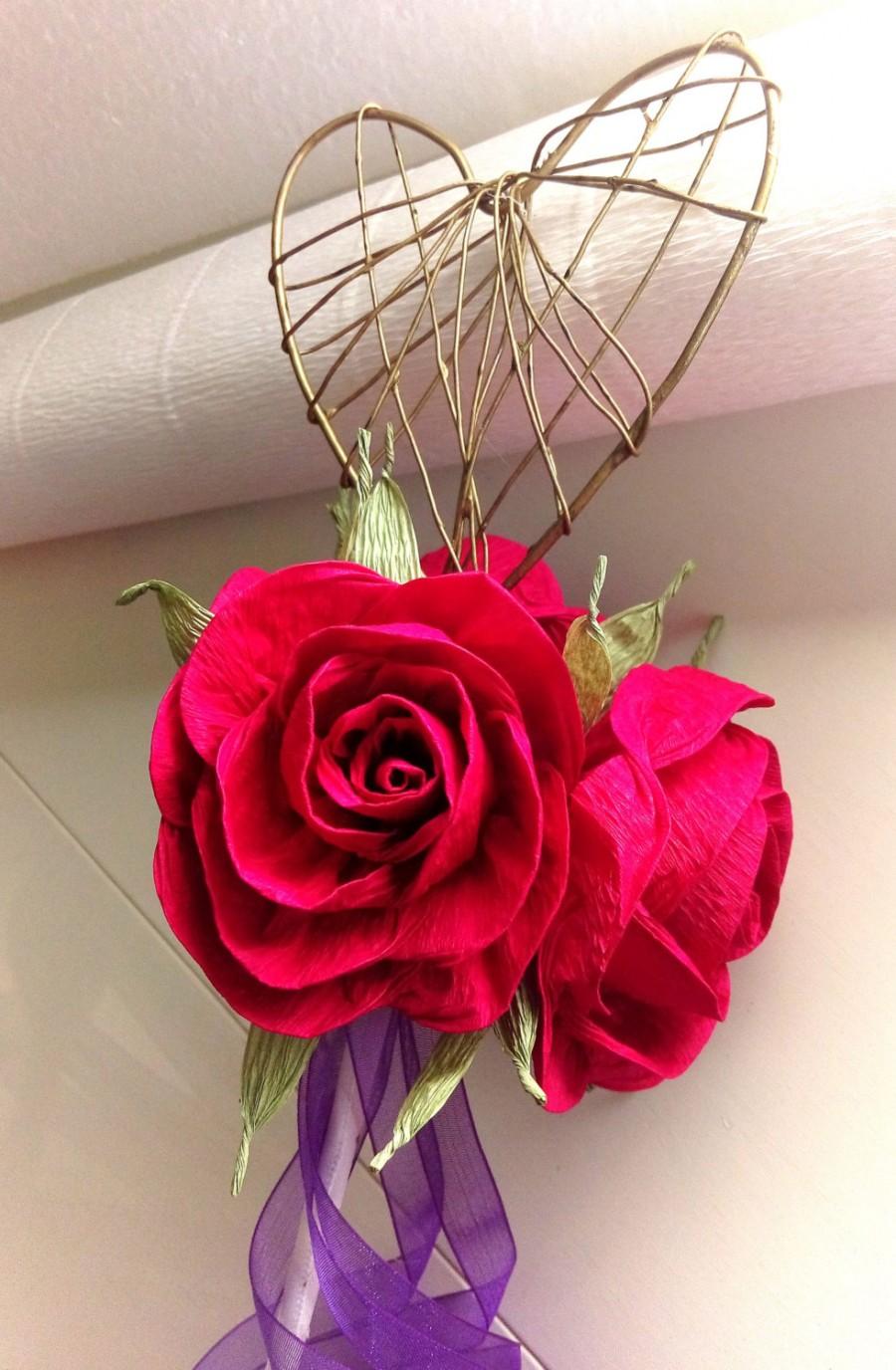 Wedding - Gold royal red paper rose princess birthday wand Queen of heart love scepter queen Fairy Wand Princess Scepter Flower Girl Valentine Day
