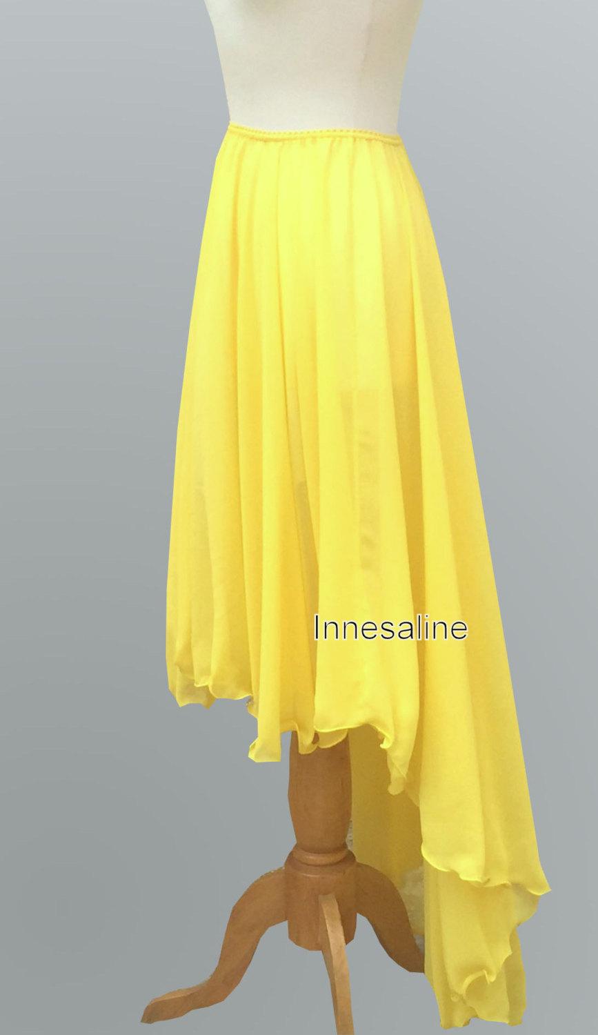 زفاف - Assymetric chiffon hight low skirt  in bright yellow  color