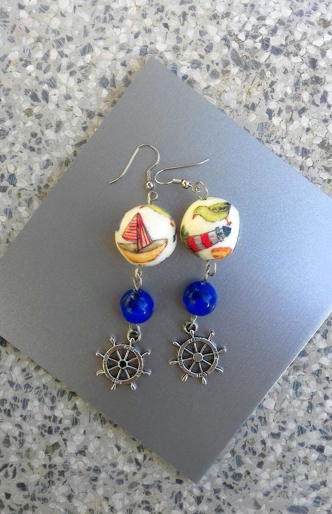 Свадьба - Sea earrings, naval earrings, summer earrings, helm earrings, beach earrings, gift for girl, dangling earrings, beaded earrings, beach party