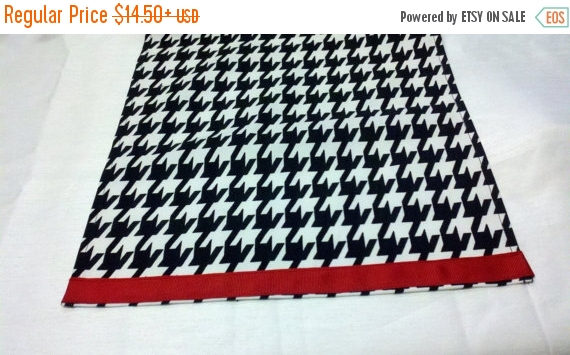 Wedding - ON SALE NOW Houndstooth Table Linens- with red band- Houndstooth Table Runners, or Napkins, or Placemats,  Black and white,  Alabama,  Runne