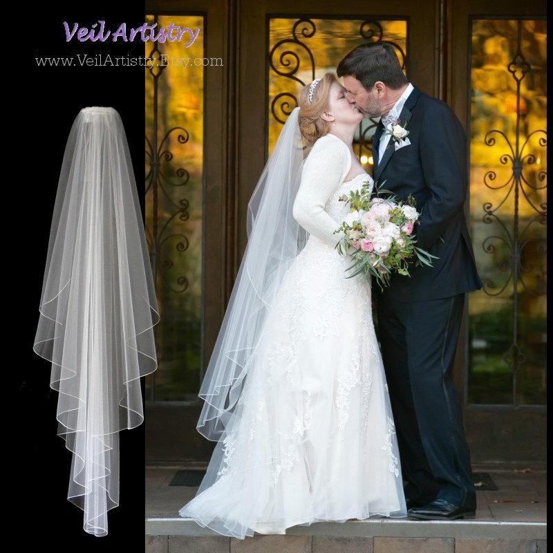Wedding - Bridal Veil, Sunbeam Veil, Slim Veil, Pencil Edge Veil, Embroidered Edge Veil, Delicate Embroidered Edge, Ballet Waltz Veil, Custom Veil