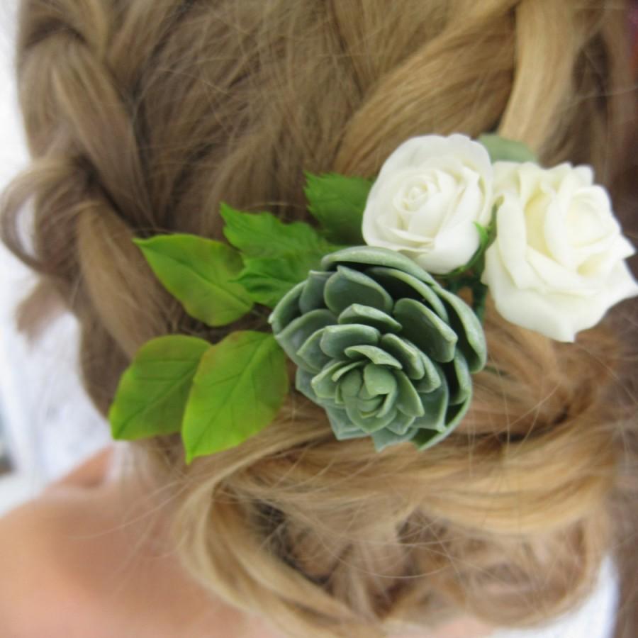 Wedding - Succulent pins, wedding succulent, clay succulent, cold porcelain succulent, bridal succulent, polymer clay flower, succulent hair accessory