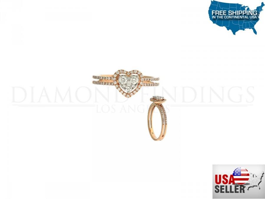 Wedding - 0.41ct Round Diamonds 18K Rose Gold Heart Motif 2 Row Band Ring - CUSTOM MADE