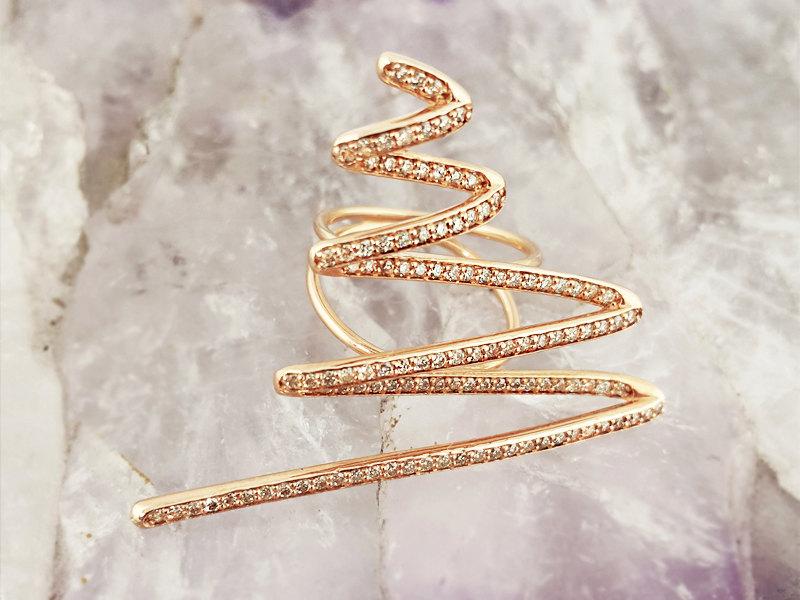 Hochzeit - Zigzag DIAMOND Designer RING 14K Gold with Natural Brilliant Cut Diamonds