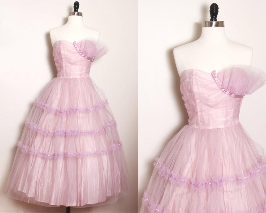 Wedding - Vintage 50s LILAC party prom dress/ vintage prom dress/ vintage party dress/ tulle dress/ lilac purple pastel/ vintage bridesmaid/ cupcake