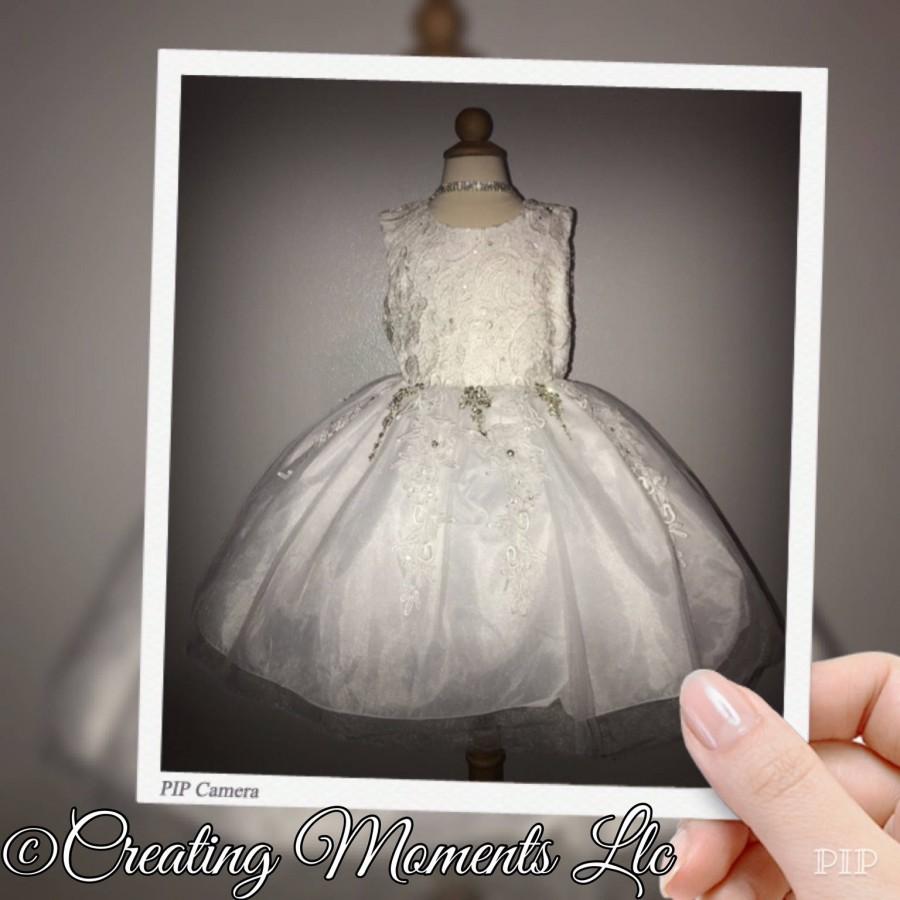 Wedding - Pure White Princess styled flower girl wedding dress. Tutu pageant formal gown. Bridesmaids mini bride dress.