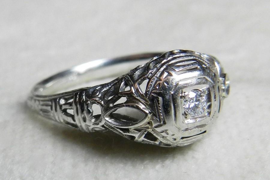 زفاف - Art Deco Engagement Ring 1920's Engagement ring Art Deco Ring 18k White gold Diamond Engagement Ring 0.06ct Diamond Ring