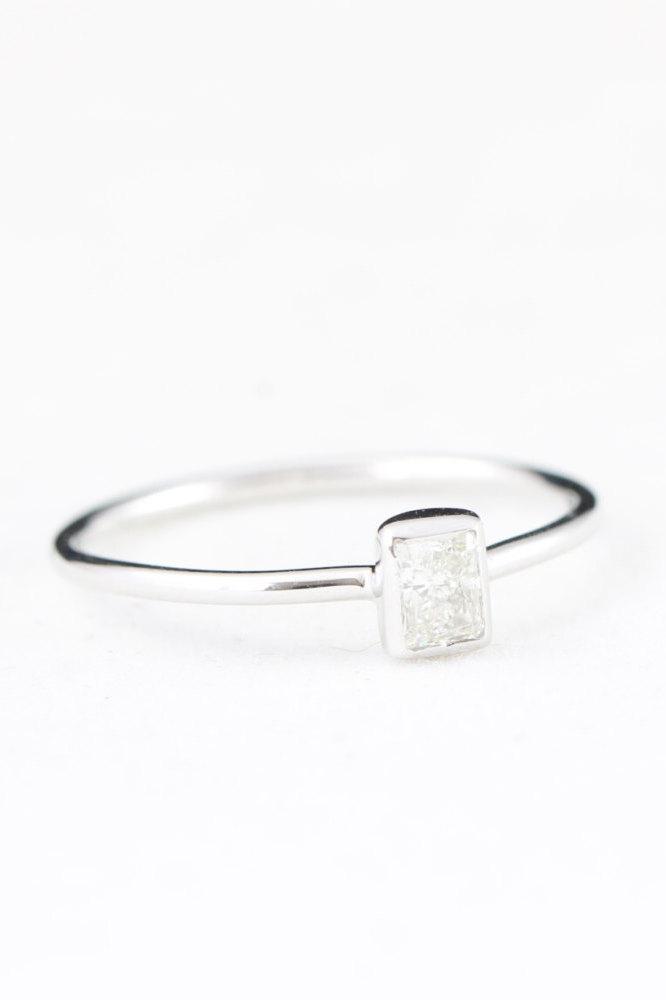 Wedding - Radiant diamond solitaire engagement ring minimal thin petite band in 18 carat gold