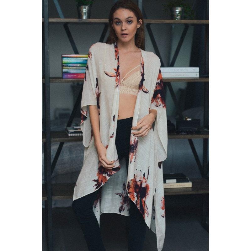 زفاف - SALE kimono, flower kimono, Beach cover up, floral print kimono cardigan, grey kimono, Oversized kimono, Summer boho jacket