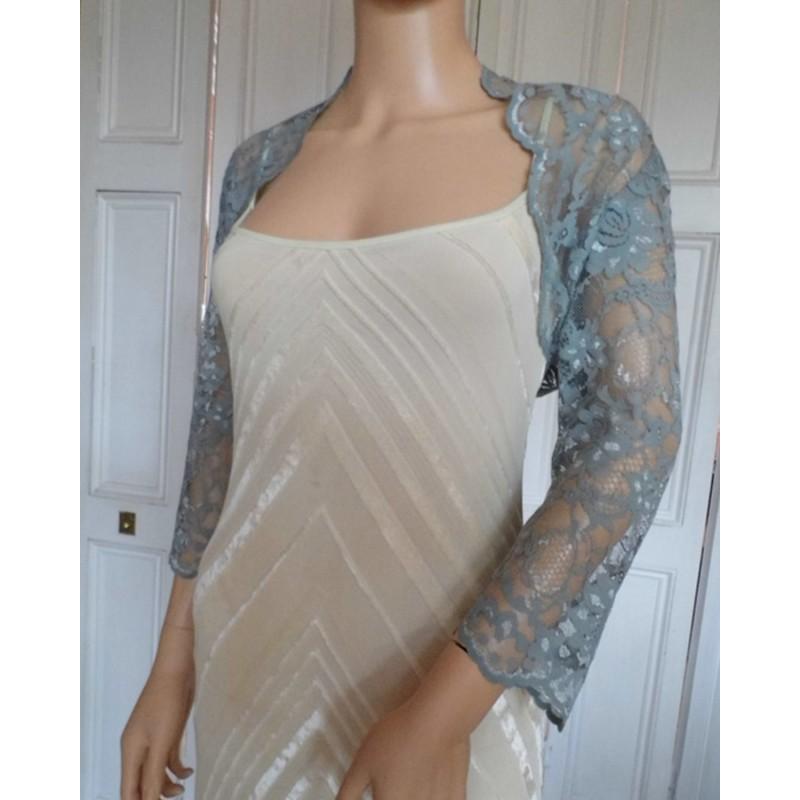Mariage - Silver Grey lace three-quarter length sleeved scalloped edged bolero/shrug/jacket in LARGER UK sizes 18, 20, 22 - Hand-made Beautiful Dresses