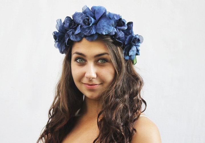 زفاف - Blue Velvet Flower Crown, Blue Rose Crown, Blue Flower Headpiece, Blue Flower Crown, Russian, Blue Lolita, Blue Roses, Blue, Fae, Russian
