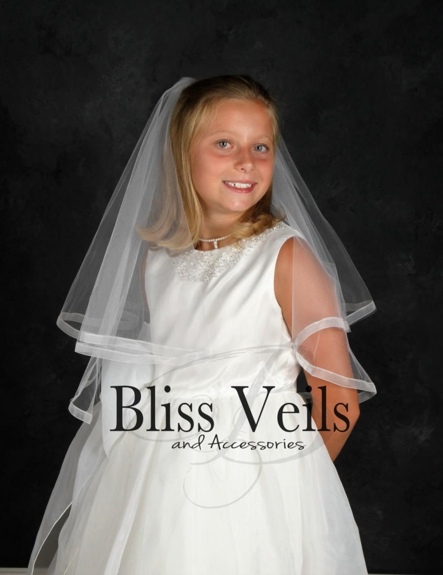 زفاف - First Communion Veil, Ribbon Veil, Flower Girl Veil, Holy Communion Veil, Girls Veil, Baptism Veil, Excellent Quality, Fast Shipping!