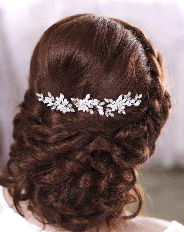 Hochzeit - Ivory Bridal Hair Pins White Bridal Hairpiece Ivory Hair Piece Rhinestone Hair Pins Crystal Hair Pins Bridal Hair Piece Rhinestone Headpiece